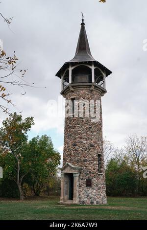 The Waterloo Pioneer Memorial Tower was built in 1926 in Kitchener to commemorate the arrival of the Pennsylvania Dutch to Southwestern Ontario. Stock Photo