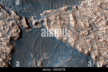 View of Aram Chaos, an ancient impact crater that lies in the Southern Highlands of Mars. Stock Photo