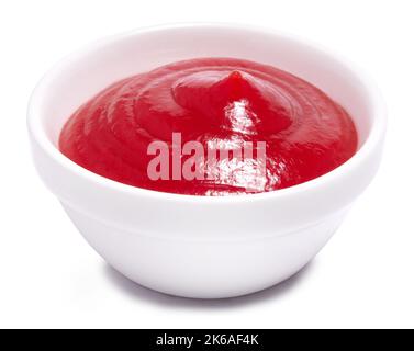 Ceramic bowl of ketchup or tomato sauce isolated on white background Stock Photo