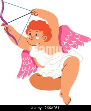 Cupid boy with bow and arrows shooting vector Stock Vector