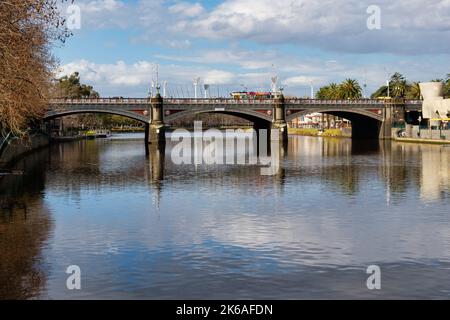 Princes Bridge, the grandest and oldest bridge of Melbourne, was styled on the Blackfriars Bridge of London - Melbourne, Victoria, Australia Stock Photo