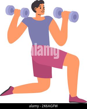 Man training with dumbbells, sports equipment Stock Vector