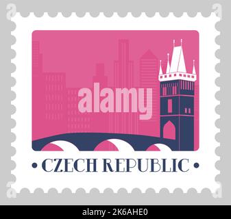 Czech republic, landmark on postmark or postcard Stock Vector