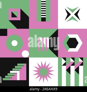 Squares with geometric shapes and forms vector Stock Vector