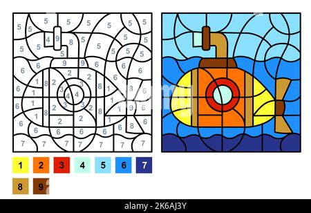 Submarine Riddle Math game cartoon underwater submarine and bathyscaphes vector ...