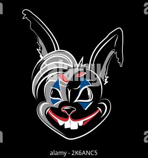 A bad rabbit, hand-drawn in doodle style. Hare joke rabbit. Crazy rabbit head. Stylization of an animal with human emotions. Symbol of the year. Vecto Stock Vector