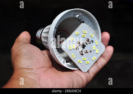Broken LED bulb panel won't light up selective focus Stock Photo