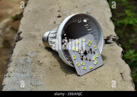 Broken LED bulb panel won't light up selective focus Stock Photo