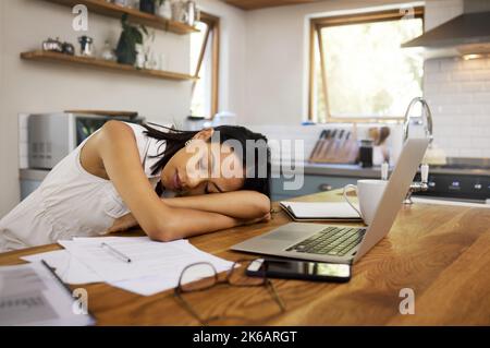 Sleeping, tired and burnout business woman feeling exhausted after overtime and dreaming while suffering from sleep apnea problem and insomnia Stock Photo