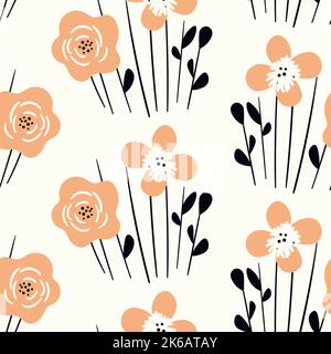 Seamless floral pattern based on traditional folk art ornaments. Art flowers on color background. Scandinavian style. Sweden nordic style. Vector Stock Vector
