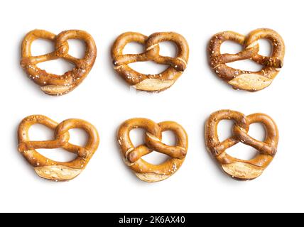 Baked bavarian pretzels isolated on the white background. Stock Photo