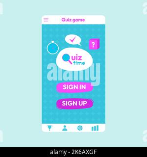 Quiz test lottery millionaire menu template. Quiz game frame. main menu of the application. Flat vector illustration. Stock Vector