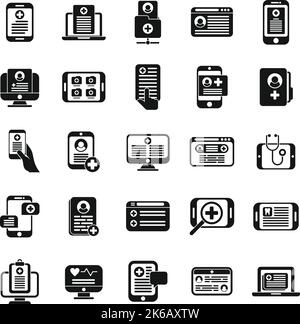 Electronic patient card icons set simple vector. Medicine care. Digital display Stock Vector