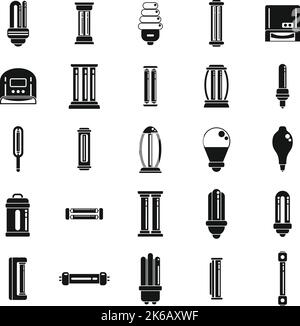 UV lamp icons set simple vector. Care clinic. Bulb cleaner Stock Vector