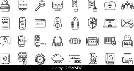 Cipher icons set outline vector. Data security. Lock protection Stock Vector