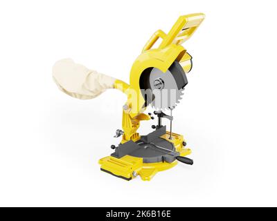 3d illustration of an angle grinder for wood with chip bag on white background with shadow Stock Photo