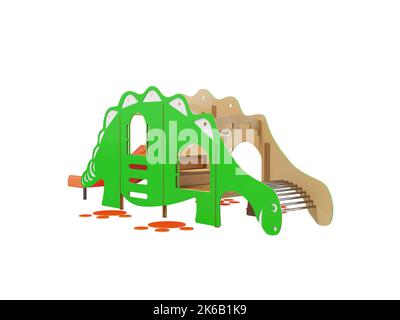 3D illustration of green dinosaur playground for children on white background no shadow Stock Photo