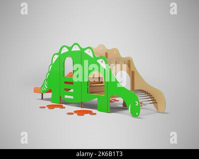 3D illustration of green dinosaur playground for children on gray background with shadow Stock Photo