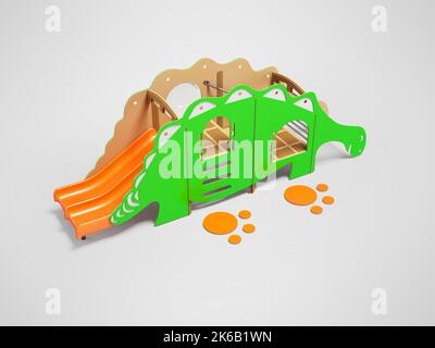3D illustration of green dinosaur playground on gray background with shadow Stock Photo