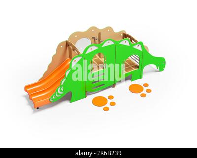 3D illustration of green dinosaur playground on white background with shadow Stock Photo