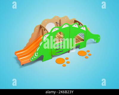 3D illustration of green dinosaur playground on blue background with shadow Stock Photo