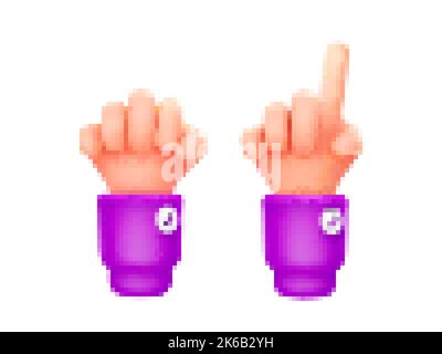 3d render, count fingers, hands showing number one and clenched fist. Communication gestures concept, One or pointing up gesturing, isolated Illustrat Stock Vector