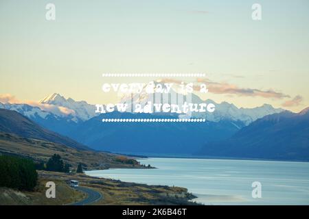 Travel inspirational quote with phrase every day is a new adventure Stock Photo