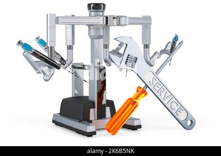 Robotic surgical system with screwdriver and wrench, 3D rendering isolated on white background Stock Photo