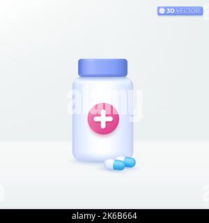 drug bottle and capsule pill icon symbols. antibiotic treatment, Medicine health concept. 3D vector isolated illustration design. Cartoon pastel Minim Stock Vector