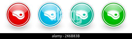 Meat, steak vector icons, colorful glossy buttons on white Stock Vector