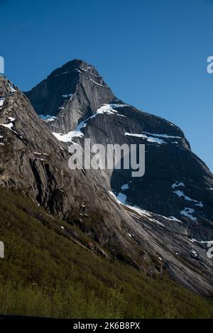 Stetinden is a 1392 meter high granite summit with obelisk-shape in Narvik municipality in Nordland county in Norway Stock Photo