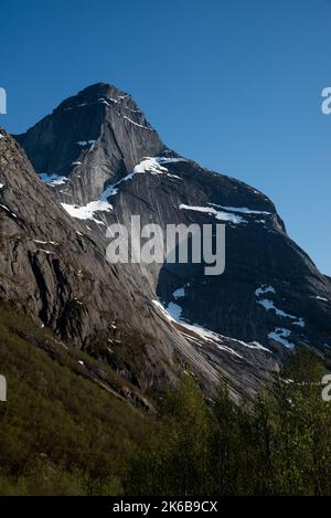 Stetinden is a 1392 meter high granite summit with obelisk-shape in Narvik municipality in Nordland county in Norway Stock Photo