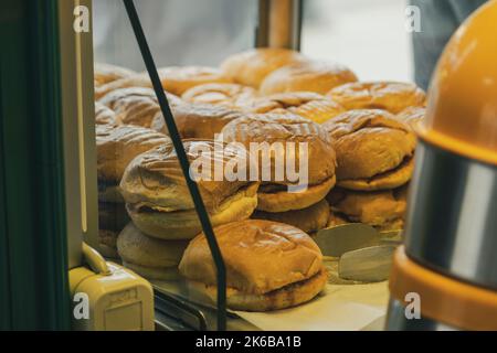 Turkish traditional wet burger famous in istanbul. Selective Focus Burger Stock Photo