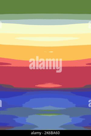 Abstract Landscape Art Illustration Horizon Sky Ocean Vector - Rainbow Colors Stock Vector