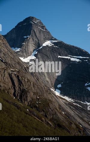 Stetinden is a 1392 meter high granite summit with obelisk-shape in Narvik municipality in Nordland county in Norway Stock Photo