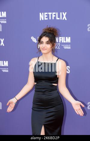 Nathalie Issa attends the film premiere for 'The Swimmers' during the 2022 BFI London Film Festival Stock Photo