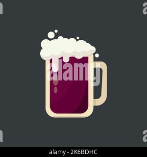 Large mug of fresh dark foamy beer - Vector illustration Stock Vector