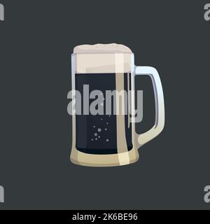 Large mug of fresh dark foamy beer - Vector illustration Stock Vector