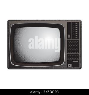 Illustration of Scratchboard Engraved CRT TV with Colorful Fill isolated on a White Background Stock Vector