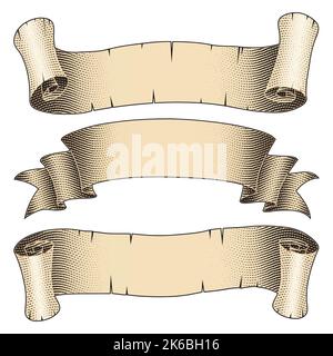 Illustration of Scratchboard Engraved Curly Paper Banner isolated on a ...
