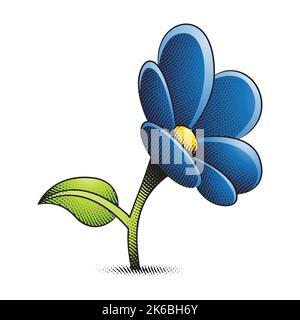 Illustration of Scratchboard Engraved Daisy Flower with Yellow and Dark Blue Fill isolated on a White Background Stock Vector