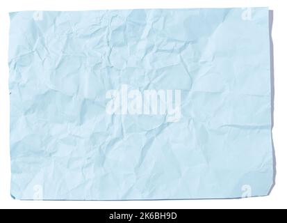 Blank light Blue crumpled paper sheet isolated on white. Template Mock up Stock Photo