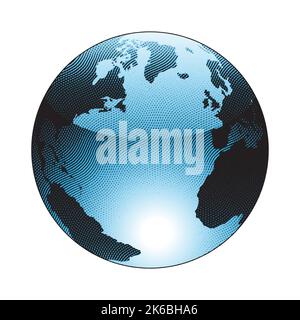 Illustration of Scratchboard Engraved Globe Illustration with Blue Fill isolated on a White Background Stock Vector