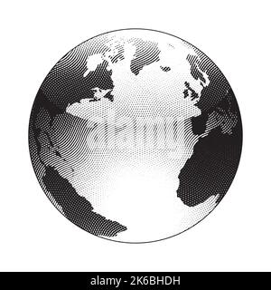 Illustration of Scratchboard Engraved Globe Illustration isolated on a White Background Stock Vector