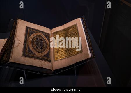 Istanbul, Turkey - 27 -09-2022 : Old book written in Arabic in the Turkish Islamic Civilizations Museum Stock Photo