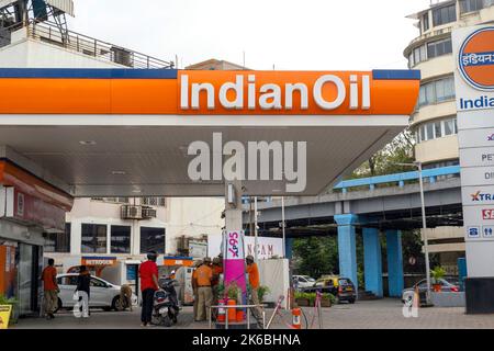 MUMBAI - SEP 22: Petrol pump station of the Indian Oil Corporation in Mumbai on September 22. 2022 in India Stock Photo