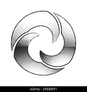 Illustration of Scratchboard Engraved Round Wavy Letter O isolated on a White Background Stock Vector