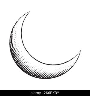 Illustration of Scratchboard Engraved Icon of Moon with White Fill ...