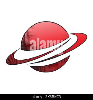 Illustration of Scratchboard Engraved Icon of a Planet with Red Fill isolated on a White Background Stock Vector