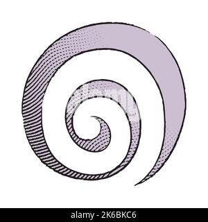Illustration of Scratchboard Engraved Icon of Galaxy with Purple Fill isolated on a White Background Stock Vector
